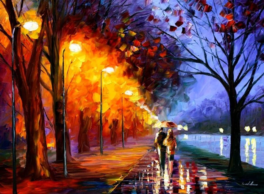 Leonid Afremov Alley by the Lake